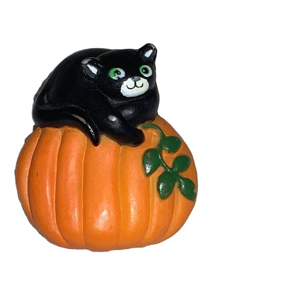 Fun World PIN Halloween Vintage Black Cat PUMPKIN Holiday Brooch #9301 - Picture 2 of 5